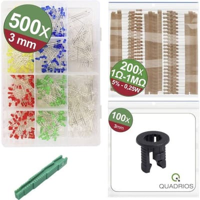 Quadrios 24O195 LED-assortiment Rood, Groen, Geel, Blauw, Wit 3 mm 8000 mcd 20 mA 3 V Package