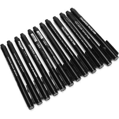 12 stuks Micron Liner Fijne Punt Markeerstift Zwarte Inkt Waterdichte Tekenpen voor Schets Comic (03)