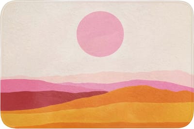 Badmat 90x60 cm - Antislip - Heuvels - Oranje - Zon - Abstract - Badmatten voor badkamer - Badkamermat - Douchemat - Badkamer mat