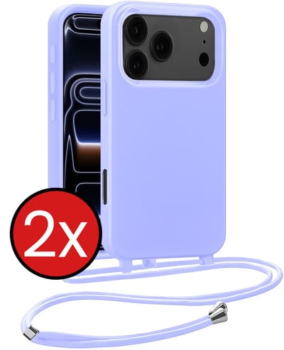Hoesje Geschikt voor iPhone 17 Pro / 18 Pro Hoesje Siliconen Case Met Koord - Hoes Geschikt voor iPhone 17 Pro / 18 Pro Hoesje Backcover Met Telefoonkoord - Lila - 2 PACK