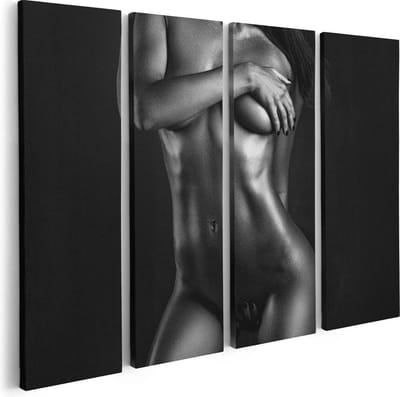 Artaza Canvas Schilderij Vierluik Naakte Vrouwen Lichaam - Erotiek - Zwart Wit - 80x60 - Foto Op Canvas - Canvas Print
