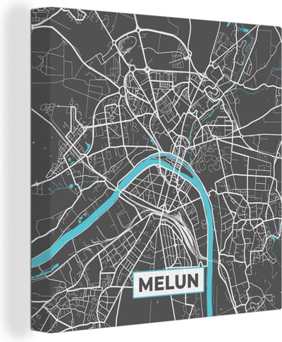 Canvas Schilderij Melun - Frankrijk - Plattegrond - Kaart - Stadskaart - 20x20 cm - Wanddecoratie