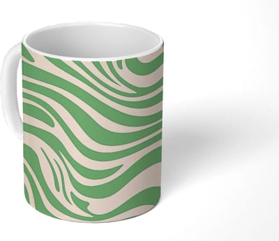 Mok - Koffiemok - Zebrapatroon - Groen - Retro - Mokken - 350 ML - Beker - Koffiemokken - Theemok