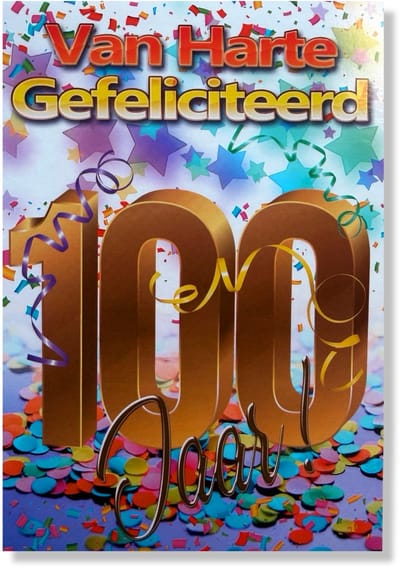 Hoera 100 Jaar! Luxe verjaardagskaart - 12x17cm - Gevouwen Wenskaart inclusief envelop - Leeftijdkaart