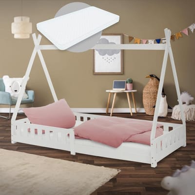 Houten Kinderbed Tipi 90x200 cm met Matras en Valbeveiliging