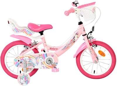Volare Unicorn Kinderfiets - Meisjes - 14 inch - Roze - Twee Handremmen