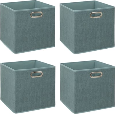 5Five Opbergmand/kastmandje - 4x - IJsblauw - 31 x 31 x 31 cm - 29 liter - Vakkenkast manden - Stof met versterkte bodem - Opvouwbaar