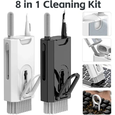 NONE 8-in-1 computertoetsenbordreiniger Kit Borstel voor Airpods Headset Telefoon Oortelefoon Reinigingsgereedschap met Keycap Puller zwart