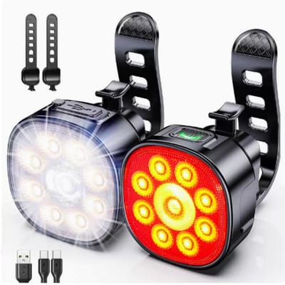 Fietsverlichting - [8+12 Standen en USB Oplaadbaar] Ultra Heldere LED Fietsverlichting voor Nachtelijk Rijden Voor- en Achterzaklamp, IP65 Waterdichte Fietskoplamp