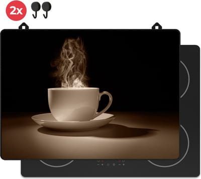 KitchyMist Inductie Beschermer 71x52 cm - Koffie Kopje - Kookplaat Beschermer - Afdekplaat voor Kookplaat - Inductie Mat - Spatscherm Achterwand Keuken