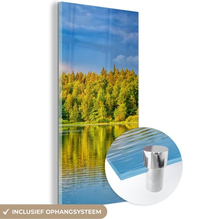 MuchoWow® Glasschilderij 20x40 cm - Schilderij acrylglas - Water - Natuur - Bos - Foto op glas - Schilderijen