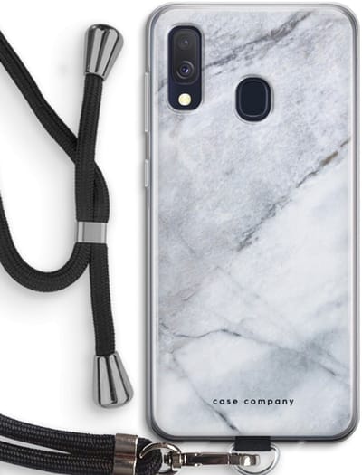 Case Company® - Hoesje met koord geschikt voor Samsung Galaxy A40 hoesje met Koord - Witte marmer - Telefoonhoesje met Zwart Koord - Bescherming aan alle Kanten en Over de Schermrand