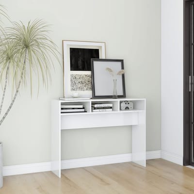 vidaXL - Wandtafel - 105x30x80 - cm - bewerkt - hout - hoogglans - wit