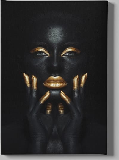 Canvas Schilderij - Vrouw met Gouden Make-up - Wanddecoratie - 60x40x2 cm