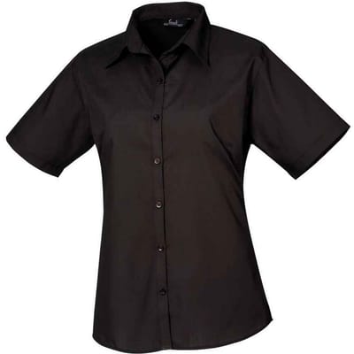 Premier Dames/Dames Popeline Blouse met Korte Mouwen (Zwart)