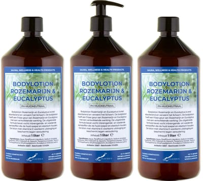 Bodylotion Rozemarijn & Eucalyptus 1 Liter - met gratis pomp - set van 3 stuks