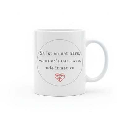 Friese Tekst Mok – “Sa ist en net oars” Quote met Diamant Hart – 330 ml Keramische Koffiemok Cadeau