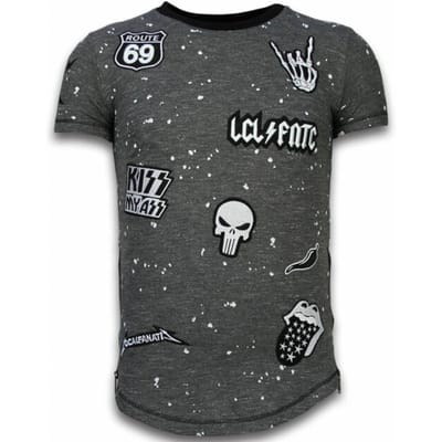 Longfit Asymmetric Embroidery - T-Shirt Patches - Rockstar - Zwart
