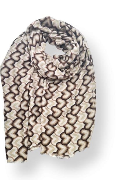 Lange dames sjaal Vajenne fantasiemotief hartjesmotief taupe bruin beige licht gember