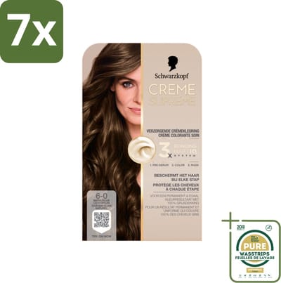7 x Schwarzkopf - Haarkleuring - Creme Supreme 6-0 - Natuurlijk Lichtbruin - 245g - Grootverpakking - Haarkleuring - Natuurlijk Lichtbruin - Permanent Kleuren - Haarverzorging - Grijsdekking