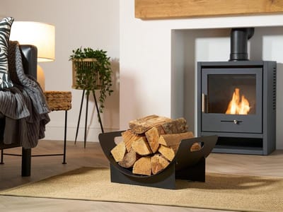 Houtopslag Rek - Haardhout Houder - Open Haard - Geïntegreerde Handgrepen - 30x45x21 cm - Zwart
