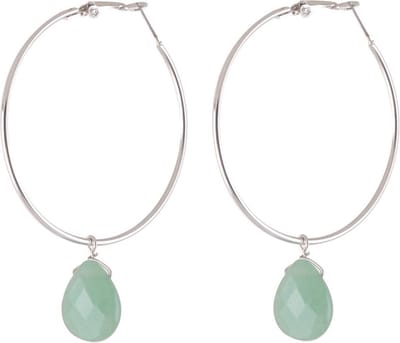 Behave Oorbellen - oorringen - zilver kleur - groen - halfedelstenen hanger - 7cm