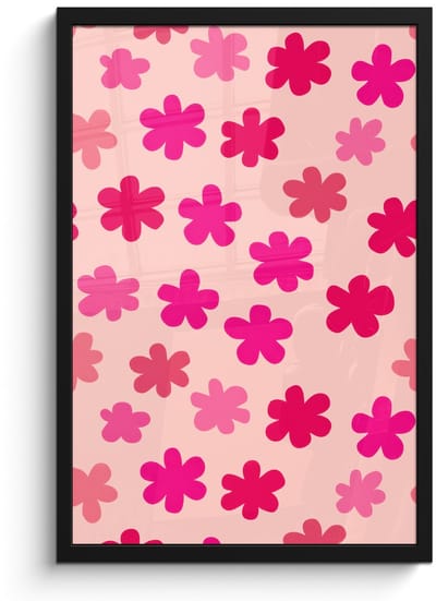 Poster in lijst - Fotolijst 40x60 cm - Posters - Bloemen - Patroon - Roze - Posterlijst zwart - Decoratie - Wanddecoratie woonkamer - Muurdecoratie slaapkamer