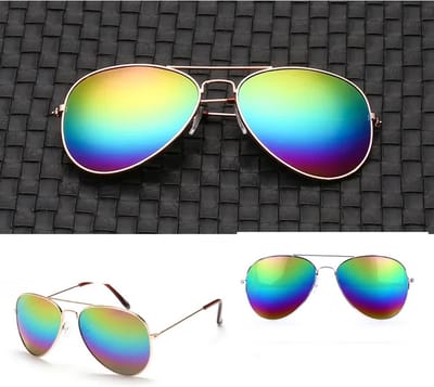 CHPN - Pilotenbril - Festivalbril - Hippe spiegelglazen - Regenboog glazen - Carnaval - Thema feest - Festival - Gekke bril - Zilverkleurig montuur