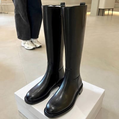 Dames Hoge Laarzen Mode Vrouw Antislip Waterdicht Winter Rits PU Leer Kniehoge Laarzen Dames Chunky Platform Lange Laarzen 40 black
