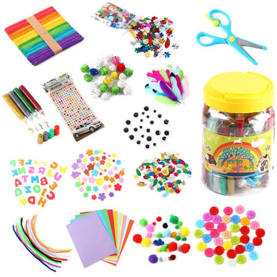 Knutselbenodigdheden Voor Kinderen – Complete Set Met Glitterlijmstiften, Pompons En Knutselgereedschap – Stimuleert Creativiteit, Concentratie En Geduld – Voor Meisjes En Jongens Vanaf 4 Jaar – Geel