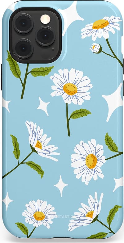 Casetastic hoesje geschikt voor Apple iPhone 12 / Apple iPhone 12 Pro - MagSafe - Dubbellaagse bescherming - Margrietjes in de Wind - Fashion Case - Lichtblauw Wit Groen