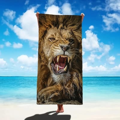 Profitez de l'été avec notre serviette de plage à imprimé lion ! Séchage Rapide, Absorbant, Convient Pour Les Serviettes, Les Serviettes de Bain, Les Serviettes de Plage 70X140cm