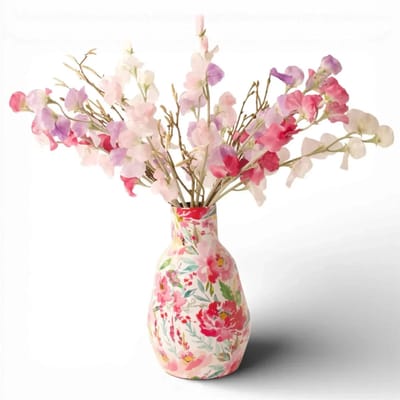 WinQ-Zijden boeket met Lathyrus (12st)in Wit, Roze en Lila Tinten-met Salix en tillia-kunstbloemen