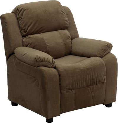 Gewatteerde Microfiber Kinderfauteuil met Opbergarmen - Bruin, 66 cm