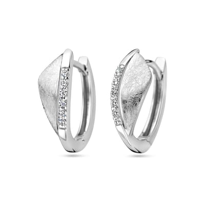 Zilver Gerhodineerd Klapoorringen Zirkonia Gescratcht 1338038