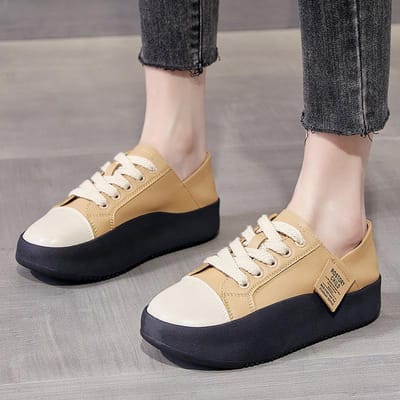 Echt Leer Kleine Witte Schoenen Dames Schoenen met Dubbele Draagwijze en Hoogteverhoging Grote Neus Die Voeten Klein Laat Lijken Dikke Zool Herfst Alles-match Retro Schoenen Trend 40