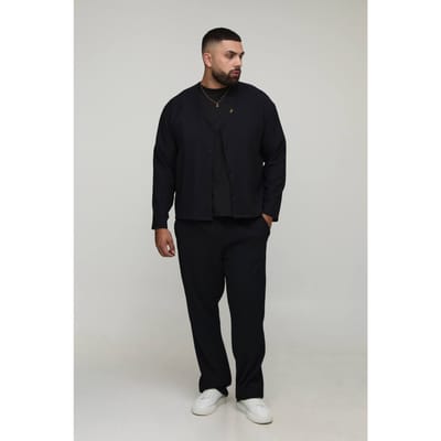 Plus geplooid oversized boxy kraagloos overhemd | Black | Size 2XL