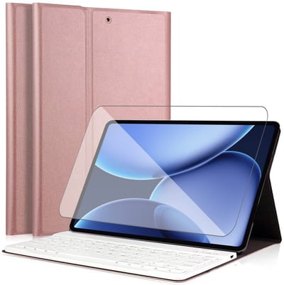 Hoes met toetsenbord geschikt voor Oppo Pad 4 Pro (13.2 inch) - Screen Protector GlassGuard - Keyboard Book Case Cover Hoesje Rose & Screenprotector