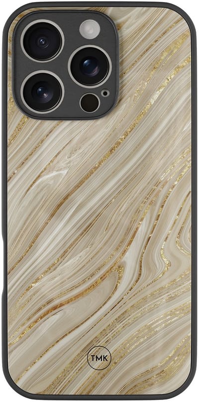 Hoesje geschikt voor Apple iPhone 16 Pro - Golden marble - Goud - TPU luxe case (glossy toplaag) - Marmer - Hardcase backcover zwart