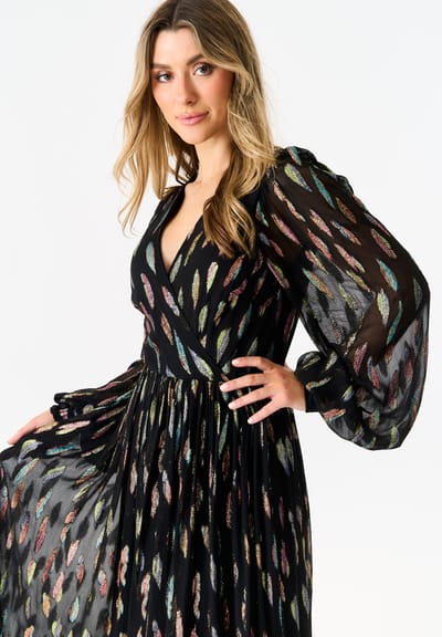 Maxi jurk met metallic print en volledige mouwen