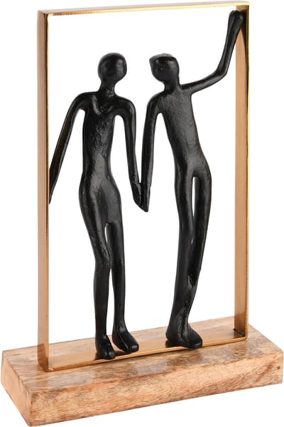 Dekoratief | Deco koppel in frame, zwart/goud/naturel, metaal/hout, 20x8x31cm | A248431