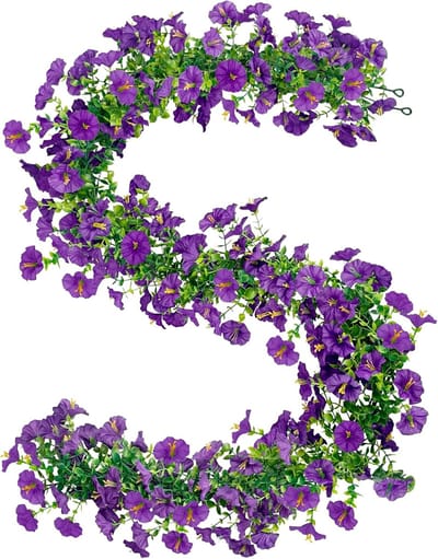 Kunstbloemen Garland - Nep Bloemen Slier - Decoratie Buiten - Realistisch Ontwerp - 2x 180 cm - Roze en Paars