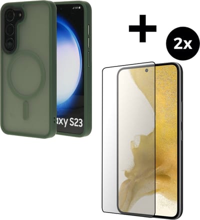 Mobiparts Hardcover MagSafe hoesje geschikt voor Samsung Galaxy S23 - MagSafe - met 2 Screenprotectors van Gehard Glas - Groen