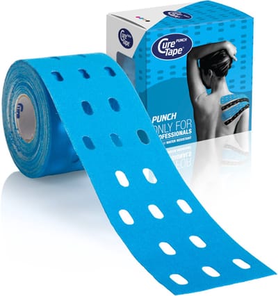 CureTape® Punch - Kinesiotape - Blauw - 5 cm x 5 m - kinesiotape met gaten - FysioTape - Tape met een uniek gatenpatroon - Werkt sterker op huid en fascie - Veel gebruikt voor pijndemping en lymfedrainage