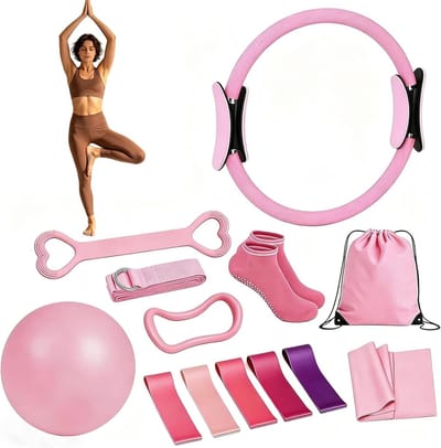 Pilates set - Fitness accessoires - Thuis sporten - Complete set - 13-delig - Roze