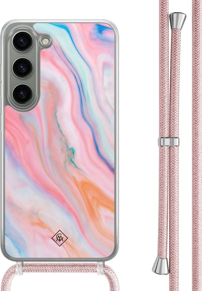 Casimoda® hoesje met rosegoud koord - Geschikt voor Samsung S23 - Pink Glam - Afneembaar koord - TPU/polycarbonaat - Roze
