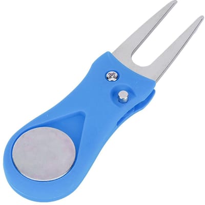 Outil de réparation de divot de green de golf portable pliant fourche à balle réparation de gazon golfeur pratiquant bleu