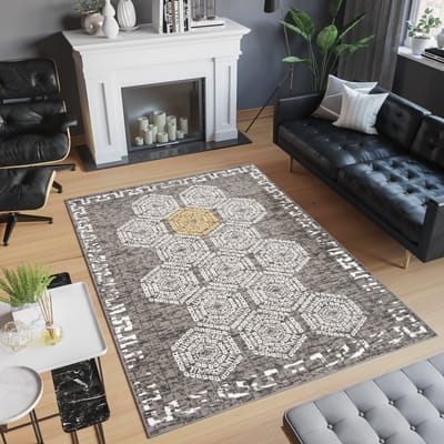 Tapiso Atena Vloerkleed Grijs Wit Oriental Oosters Tapijt Maat- 140x200