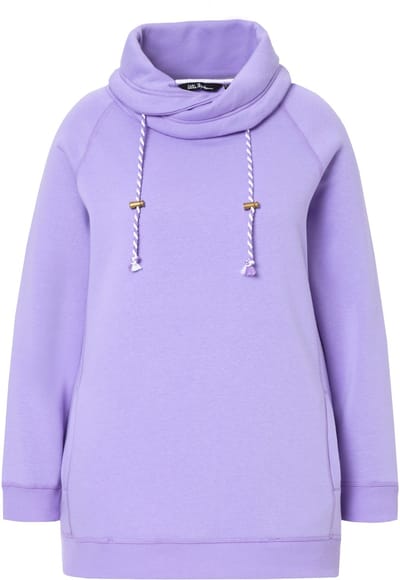 Ulla Popken - Dames - Sweatshirt wijde opstaande kraag zakken lange raglanmouw - Blauwe lila - Maat 46+