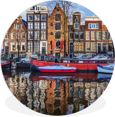 WallCircle® Wandcirkel 60x60 cm - Muurcirkel Kanaal in Amsterdam - Muurdecoratie woonkamer - Wanddecoratie slaapkamer - Kamer decoratie accessoires - Ronde schilderijen